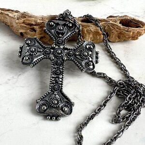 Vintage Sarah Coventry Limited Edition 1974 Large Cross Pendant Necklace